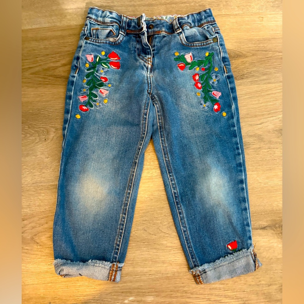 Mini Boden Blue Embroidered Floral Kids Jeans